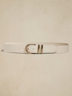 Banana Republic White Leather Belt with Gold Buckle